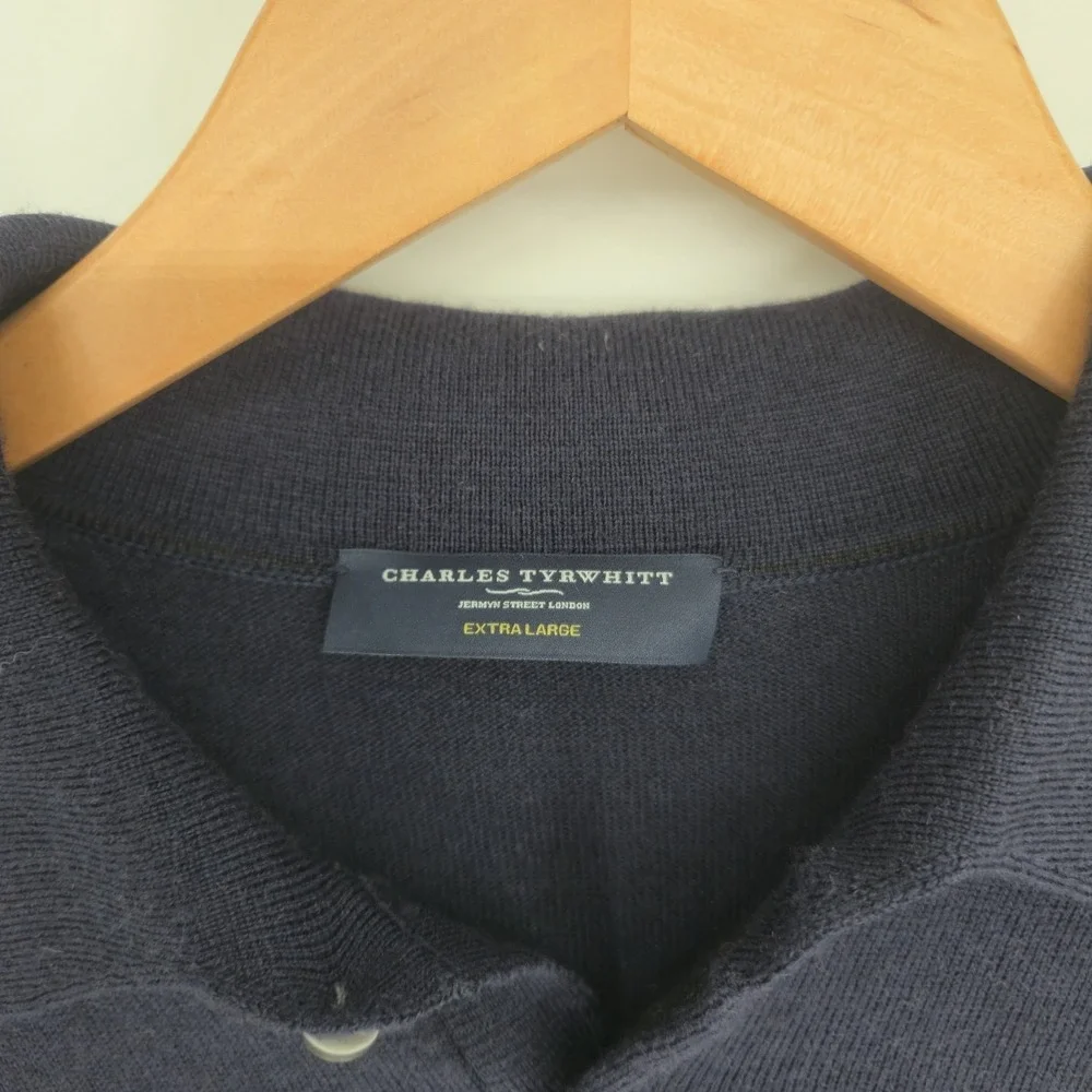 Charles Tyrwhitt Merino Wool Polo Sweater Navy Blue XL Men's Luxury Knit